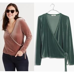 MADEWELL Ballet Velvet Wrap Top Green XXL